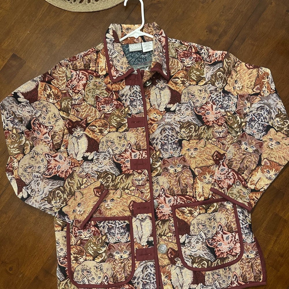 Vintage NWOT 90’s Blair Multicolor Animal Cat Tapestry Print Jacket